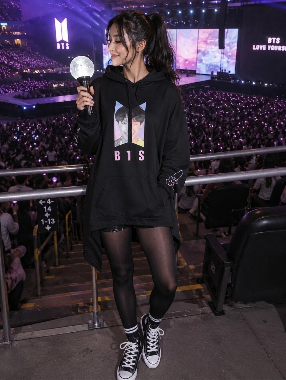 BTS J-Hope 94 Hoodie Top Black High-Low Hem ARMY K-Pop Fan Pullover L